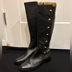 KORS Michael Kors Black Heeled Boots with Gold Accents Size 6
